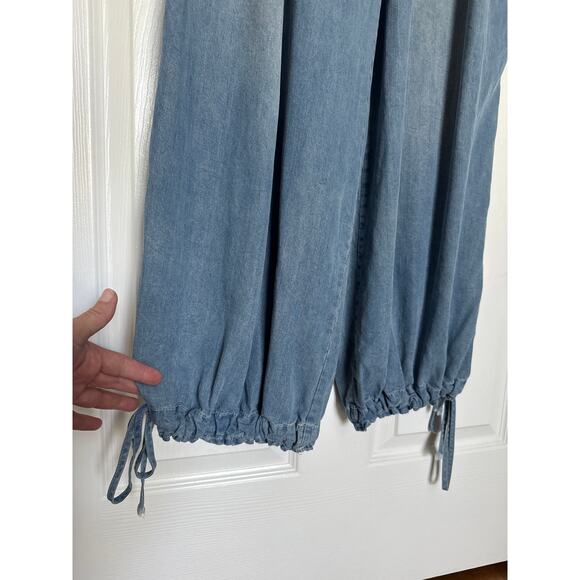 Oli & Hali Pants Large Wide Leg ankle ties Chambray Tencel waist 30" medium - Picture 10 of 15